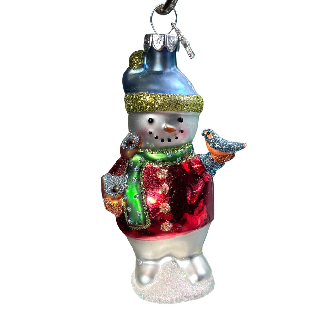Midwest‎ CBK Snowman Glass Ornament Multicolor Glitter Birds Christmas Decor